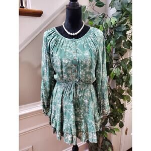 Skylar + Madison Women's Green Floral Rayon Round Neck Long Sleeve Knee Length M